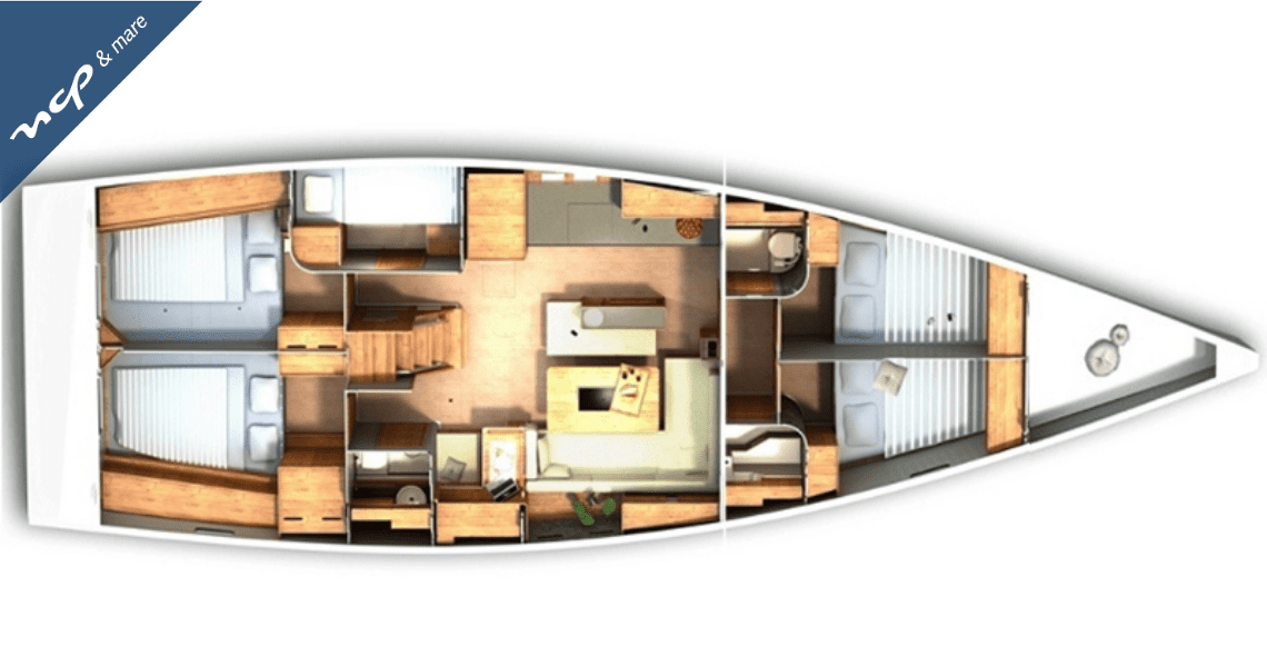 Monohull sailboat shape and layout